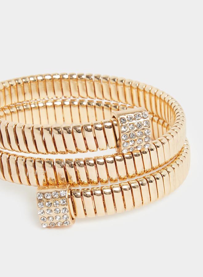 Styli Gold Tone Crystal Embellished Coil Bracelet - Image 3